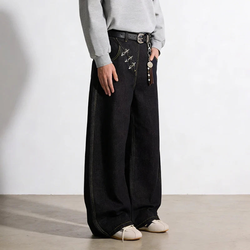 Airplane Button Black Wide Leg Y2K Jeans