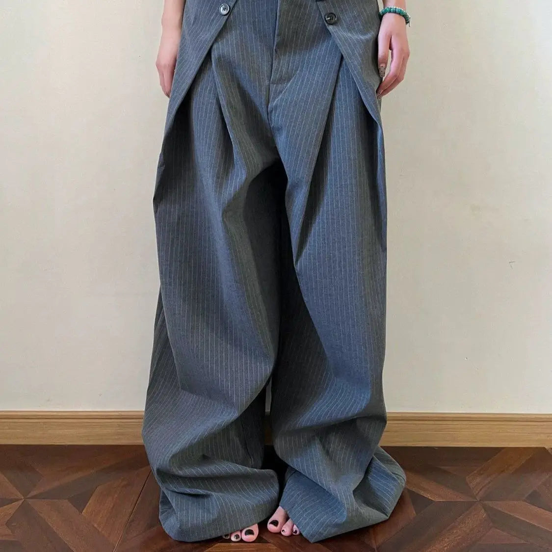 Y2K Stripe Pleated Wide Leg Trousers