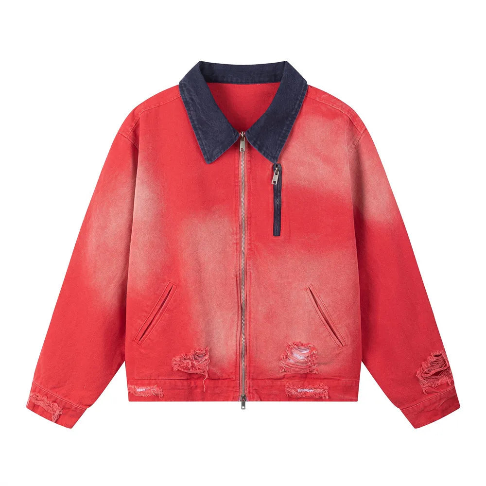 Y2K Ripped Color Block Zip Jacket