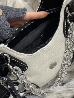 Sac à Bandoulière à Boucle Patchwork Orné de Chaînes d'Étoiles