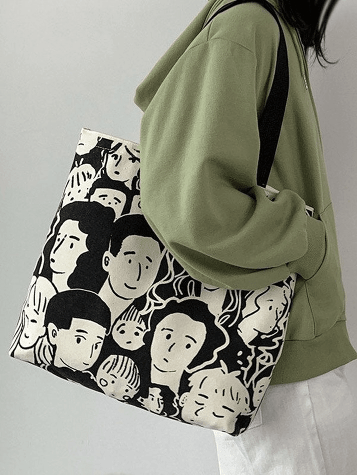 Sac cabas en toile à imprimé visage monochrome