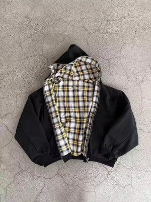Y2K Plaid Double-Sided Zip-Up Hoodie | MAUVSTUDIO®