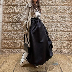 Satin A-Line Bubble Midi Skirt