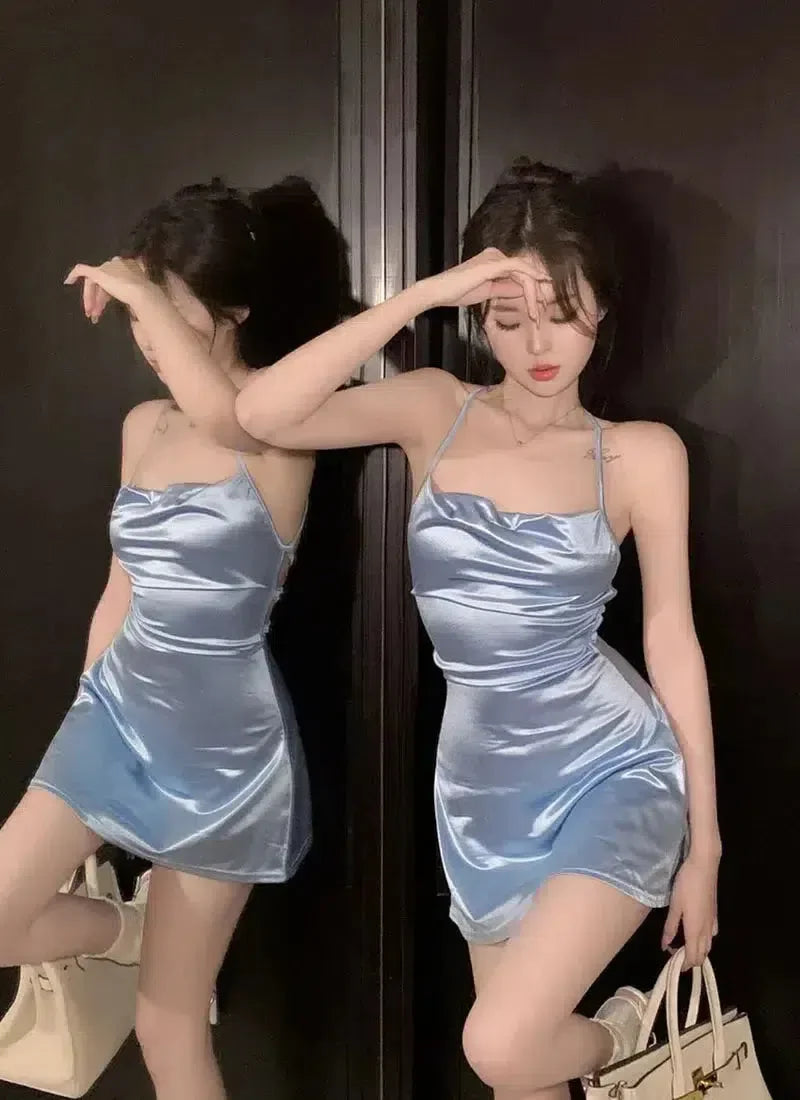 Satin Backless Mini Dress view 6 | MAUVSTUDIO®