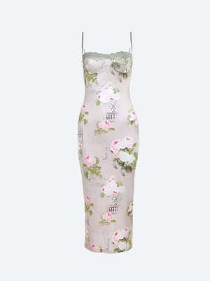 Satin Floral Midi Dress view 4 | MAUVSTUDIO®