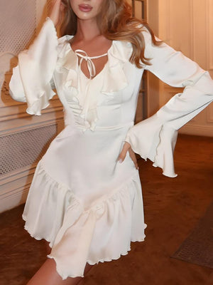 Satin Ruffled Mini Dress view 9 | MAUVSTUDIO®