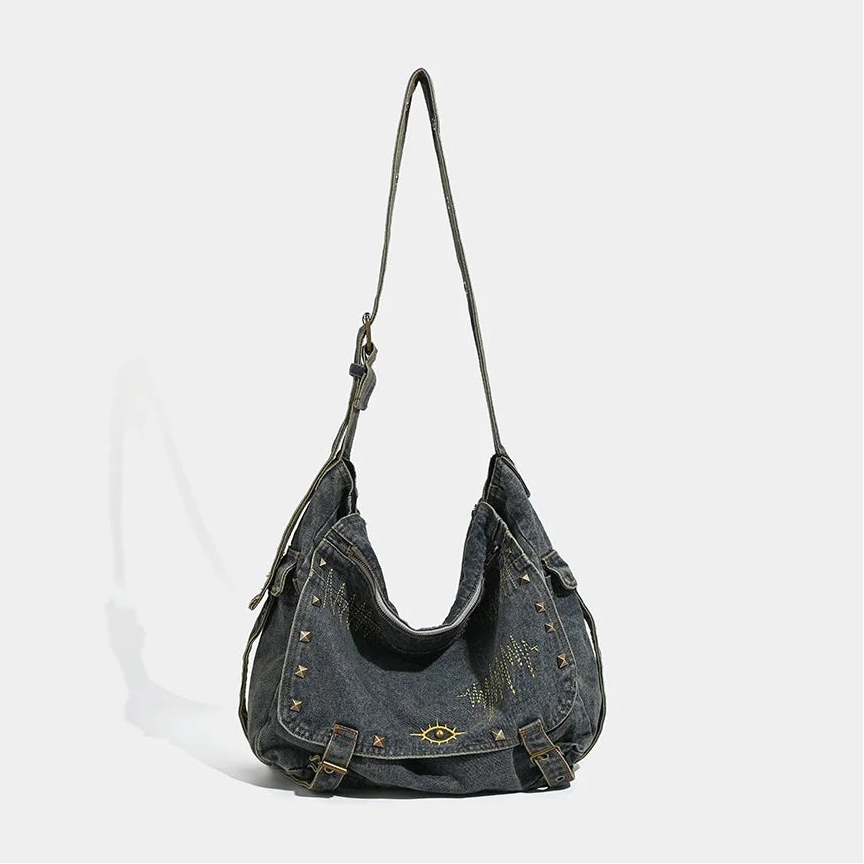 Y2K Washed Denim Large Satchel Shoulder Bag