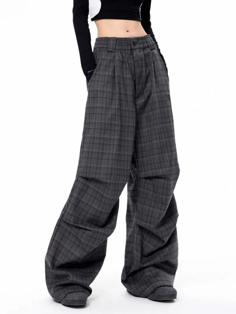 Y2K Plaid High Waist Cargo Pants