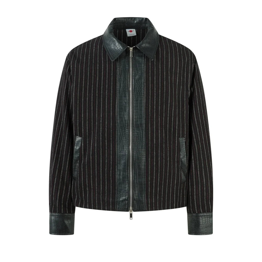 Y2K Striped Crocodile Effect Leather Jacket