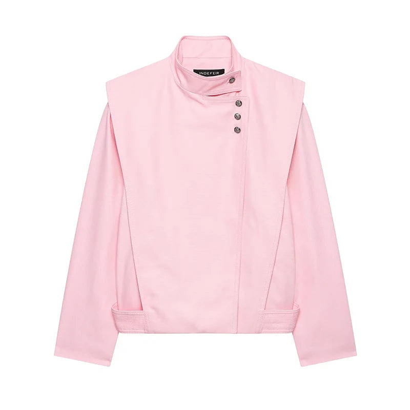 Streetwear Button Wrap High Neck Jacket