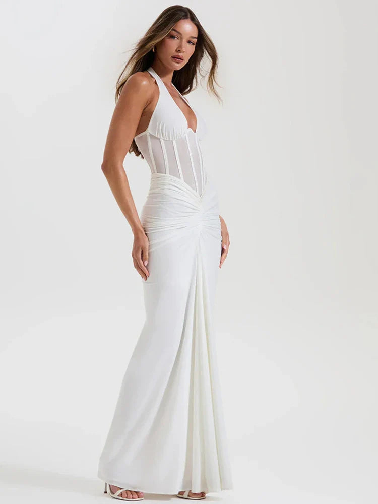 Sheer Halter Maxi Dress view 3 | MAUVSTUDIO®