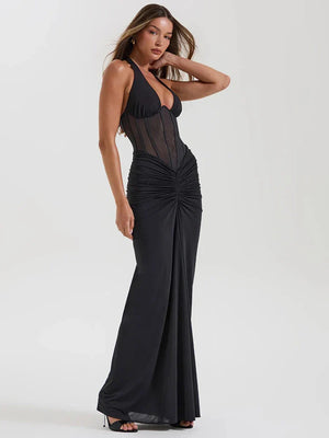 Sheer Halter Maxi Dress | MAUVSTUDIO®