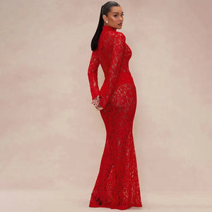 Sheer Lace Maxi Dress view 2 | MAUVSTUDIO®