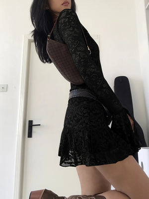 Sheer Lace Mini Dress view 3 | MAUVSTUDIO®