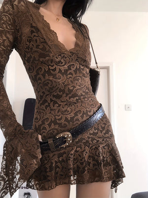 Sheer Lace Mini Dress view 4 | MAUVSTUDIO®