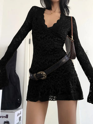 Sheer Lace Mini Dress view 5 | MAUVSTUDIO®