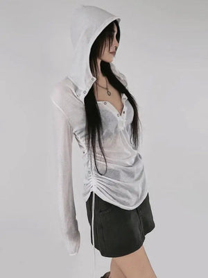 Sheer Ruched Hoodie Top – MAUVSTUDIO®
