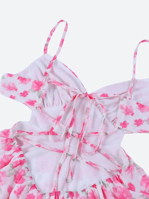 Soft Girl Floral Backless Chiffon Mini Dress view 5 | MAUVSTUDIO®