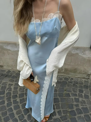 Soft Girl Lace Trim Midi Dress view 6 | MAUVSTUDIO®