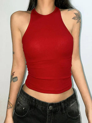 Solid Color Backless Cropped Tank Top