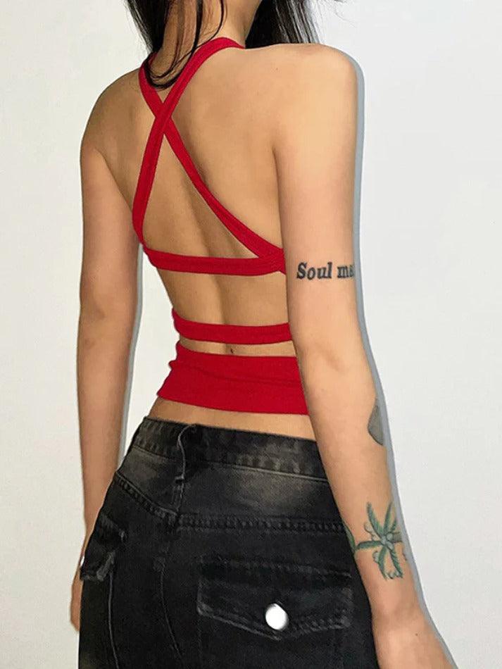 Solid Color Backless Cropped Tank Top  MAUVSTUDIO