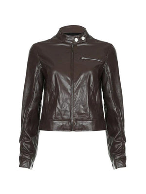 Solid Zip Up Leather Jacket