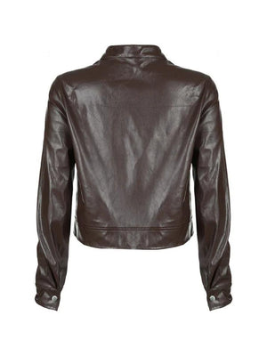 Solid Zip Up Leather Jacket