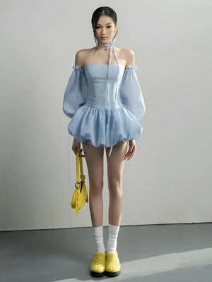 Strapless Bubble Mini Dress view 3 | MAUVSTUDIO®