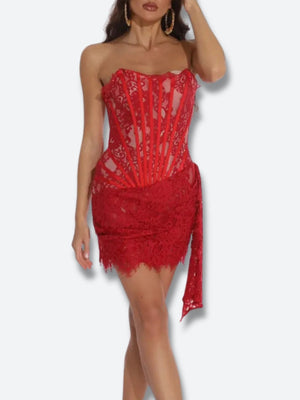 Strapless Lace Mini Dress view 21 | MAUVSTUDIO®