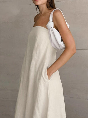 Strapless Linen Midi Dress view 4 | MAUVSTUDIO®