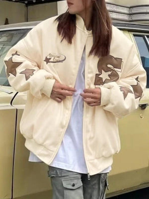 Street Embroidery Print Loose Baseball Jacket