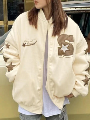 Street Embroidery Print Loose Baseball Jacket
