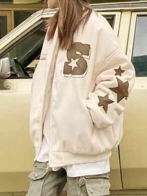 Street Embroidery Print Loose Baseball Jacket