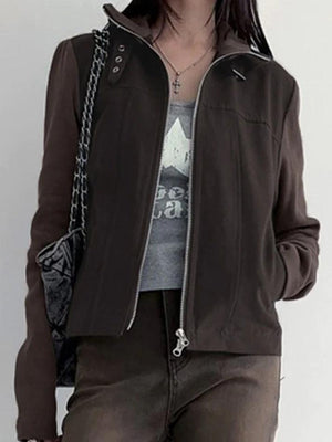 Street Metal Buckle High Neck Splice Cargo Jacket