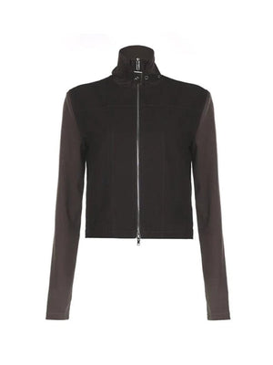 Street Metal Buckle High Neck Splice Cargo Jacket