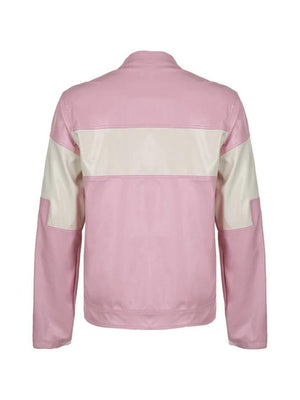 Striped Contrast Color Splice Leather Jacket