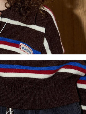 Striped Polo Collar Sweater