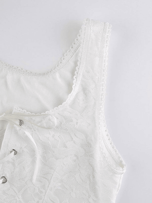 Tie Front Lace Crop Tank Top