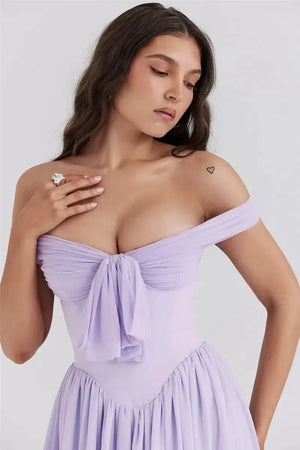 Tie Front Off Shoulder Mini Dress view 4 | MAUVSTUDIO®