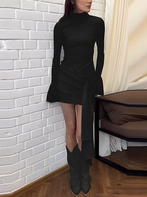 Tie Front Turtleneck Mini Dress view 5 | MAUVSTUDIO®