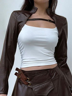 Vintage Brown Leather Ultra Short Slim Jacket