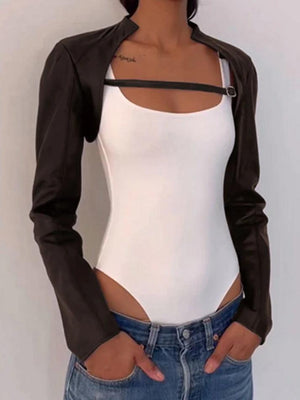 Vintage Brown Leather Ultra Short Slim Jacket