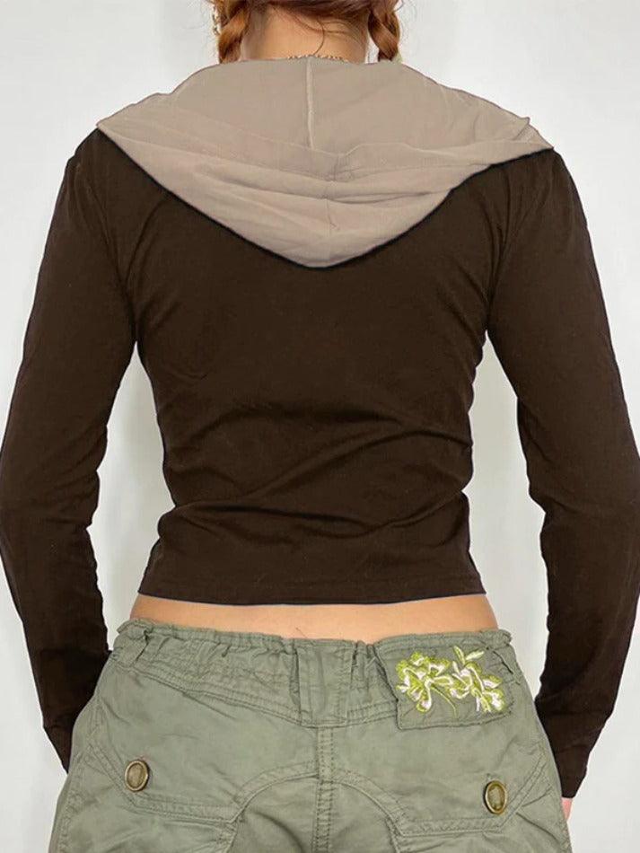 Vintage Contrast Color Splice Hooded Jacket