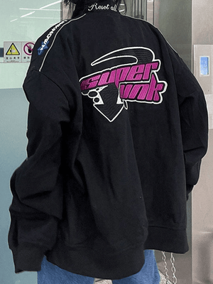 Vintage Embroidered Button-Down Motorcycle Varsity Jacket