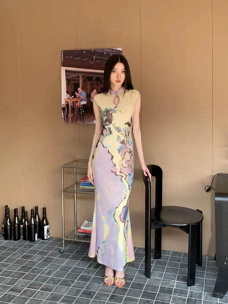 Vintage Floral Cut Out Maxi Dress view 9 | MAUVSTUDIO®