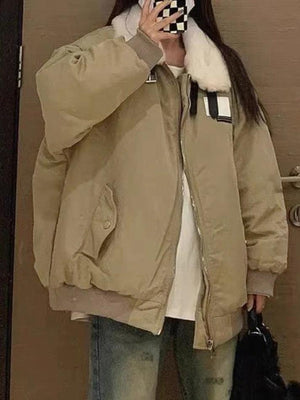 Vintage Fuzzy Collar Zip Up Jacket