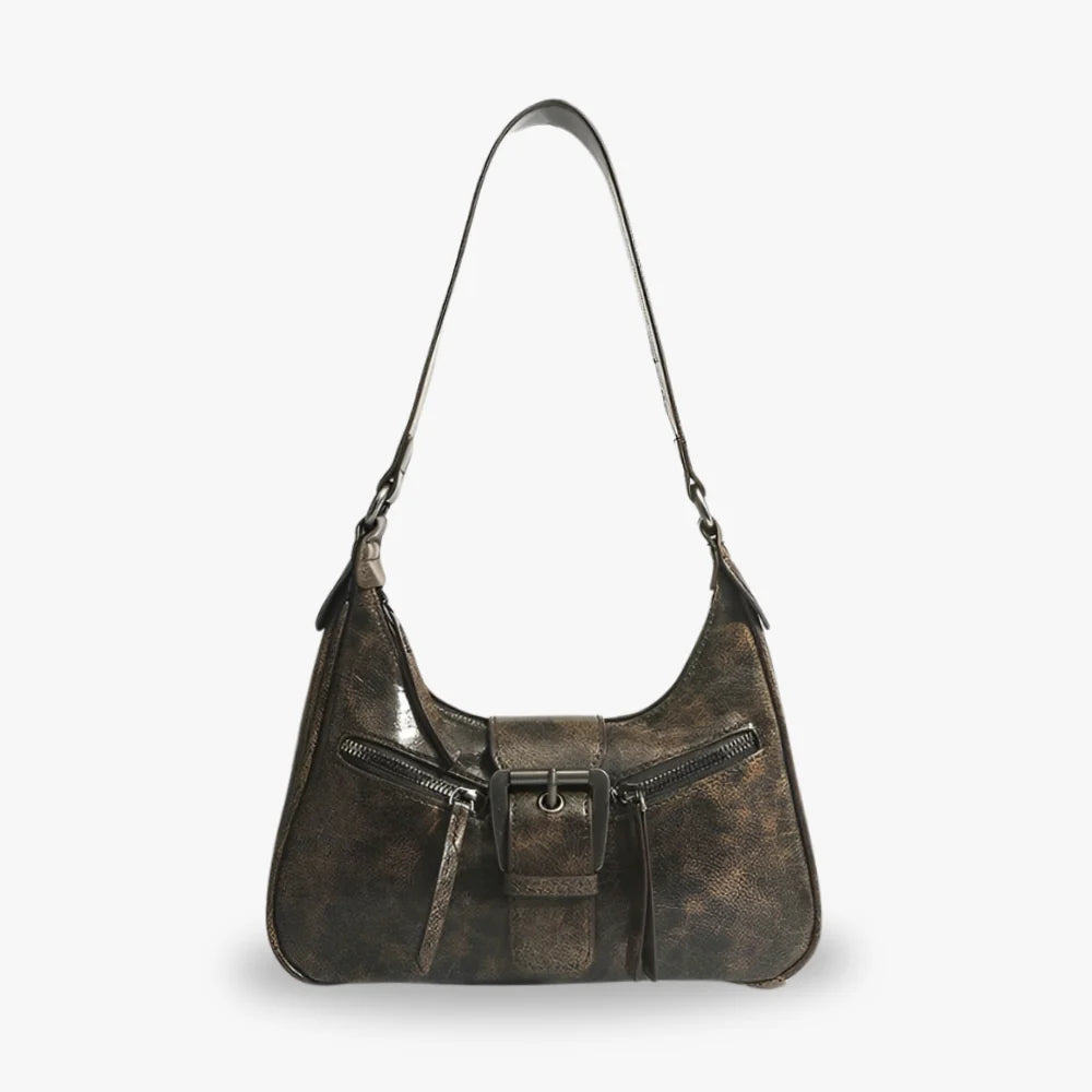 Kaela | Y2K Distressed Leather Zipper Bag