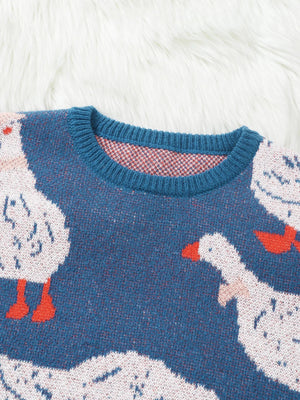 Weirdcore Goose Print Sweater