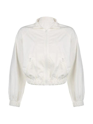 White Stretchy Hem Cargo Style Thin Crop Jacket