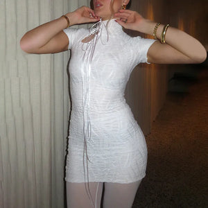 Wrinkled Lace Up Mini Dress view 8 | MAUVSTUDIO®